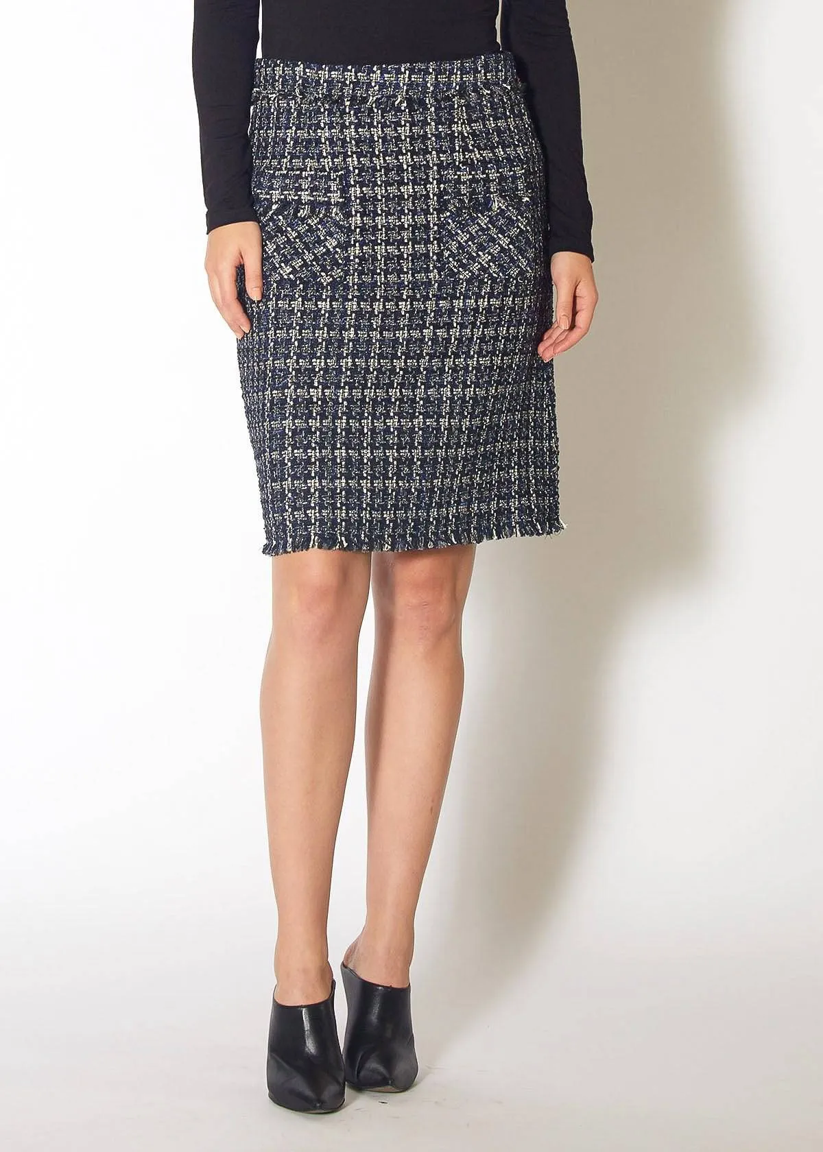 Women's High Rise Pencil Skirt in Navy Tweed