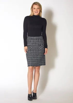 Women's High Rise Pencil Skirt in Navy Tweed