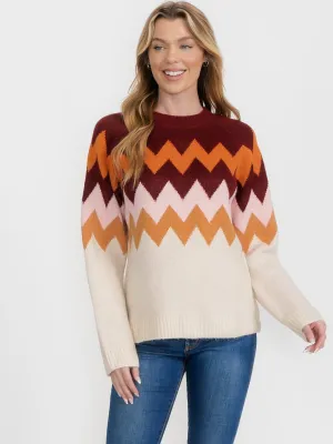 WOMEN'S LONG SLEEVE COLORBLOCK PULLOVER SWEATER