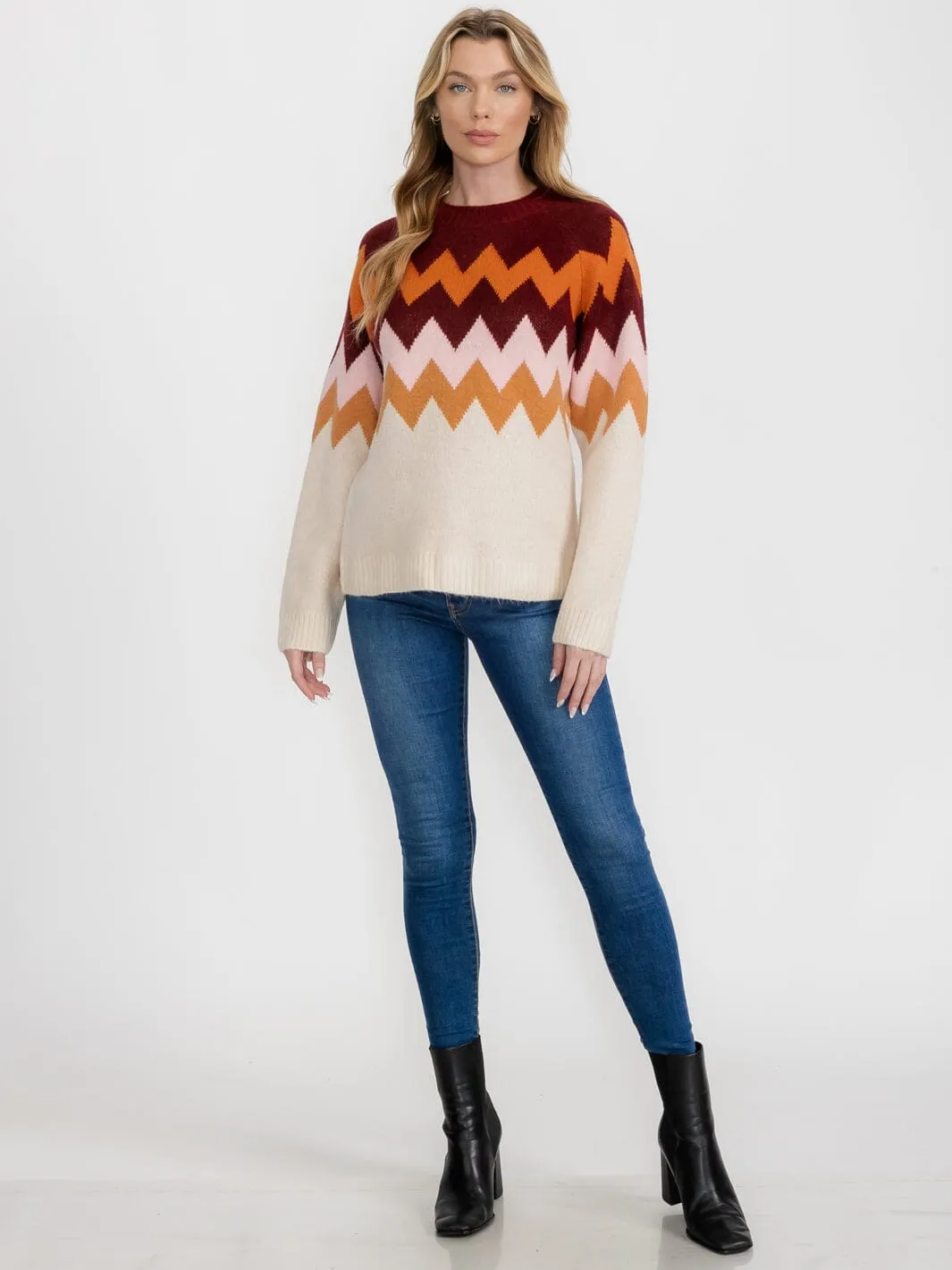 WOMEN'S LONG SLEEVE COLORBLOCK PULLOVER SWEATER