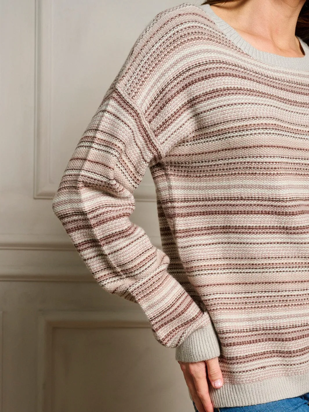 WOMEN'S LONG SLEEVE COLORBLOCK STRIPES PULLOVER SWEATER