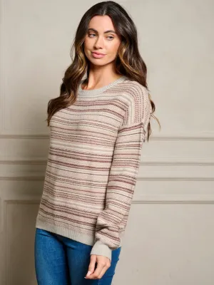 WOMEN'S LONG SLEEVE COLORBLOCK STRIPES PULLOVER SWEATER