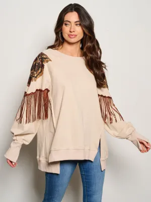 WOMEN'S LONG SLEEVE GRAPHIC SEQUINS DETAILED PULLOVER SWEATER