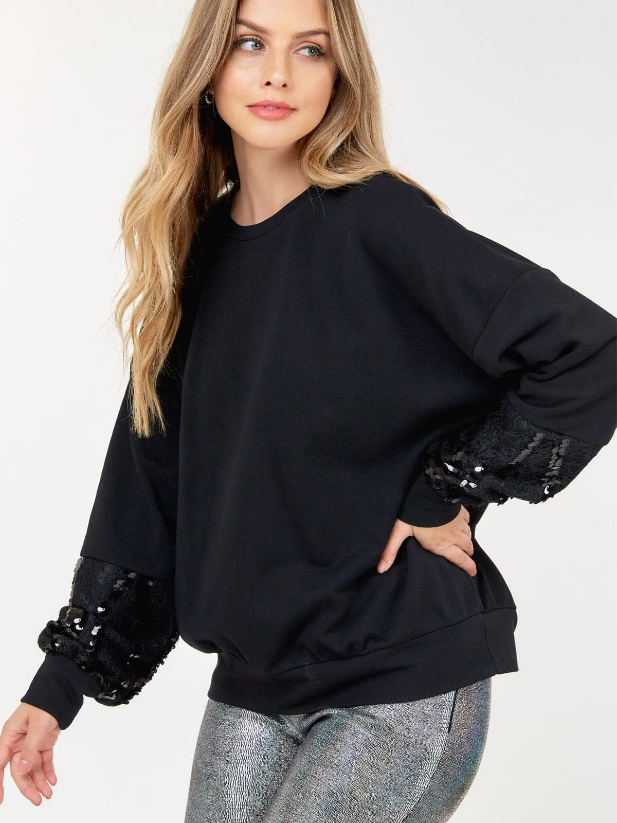 WOMEN'S LONG SLEEVE LACE SEQUINS PULLOVER SWEATER