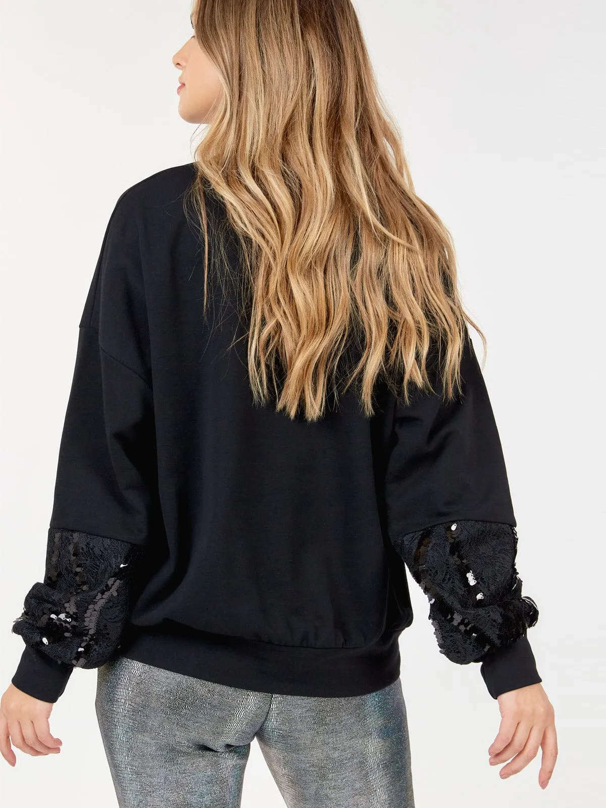 WOMEN'S LONG SLEEVE LACE SEQUINS PULLOVER SWEATER