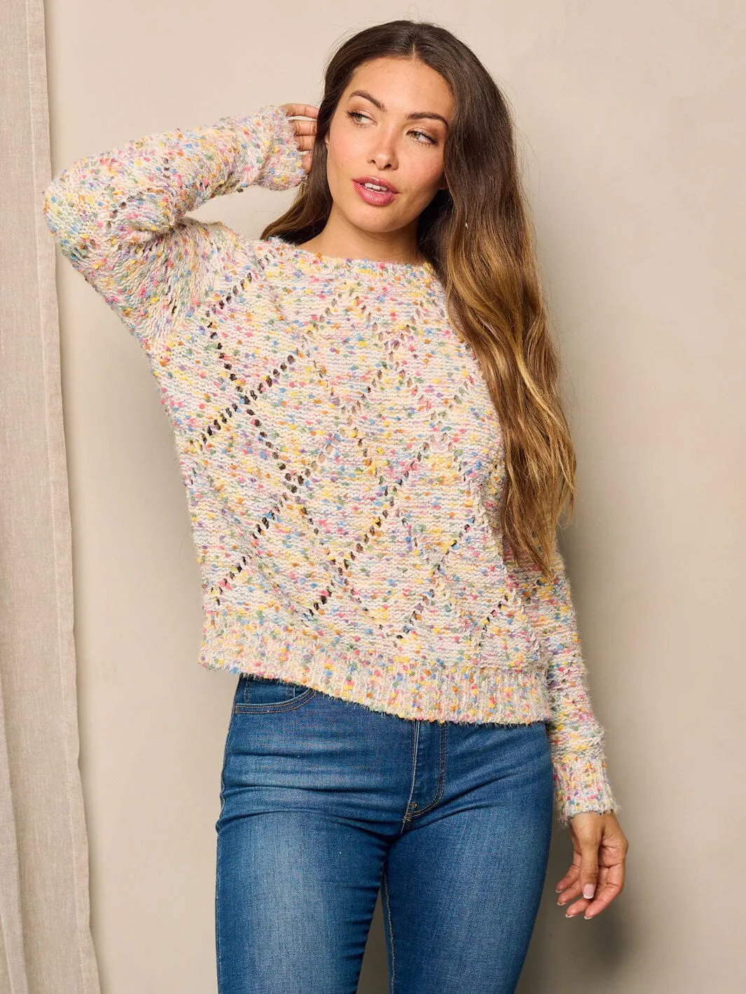 WOMEN'S LONG SLEEVE MULTI COLORS PULLOVER SWEATER