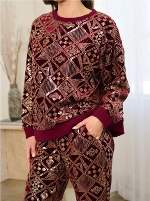 WOMEN'S LONG SLEEVE SEQUINS PULLOVER SWEATER