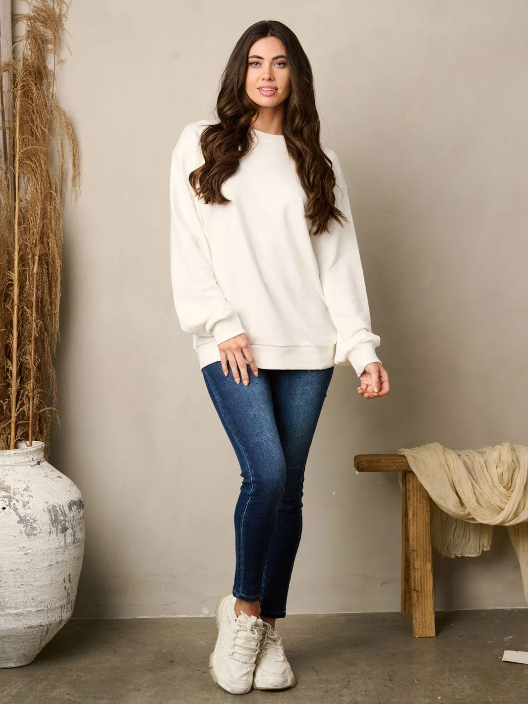 WOMEN'S LONG SLEEVE SOLID PULLOVER SWEATER