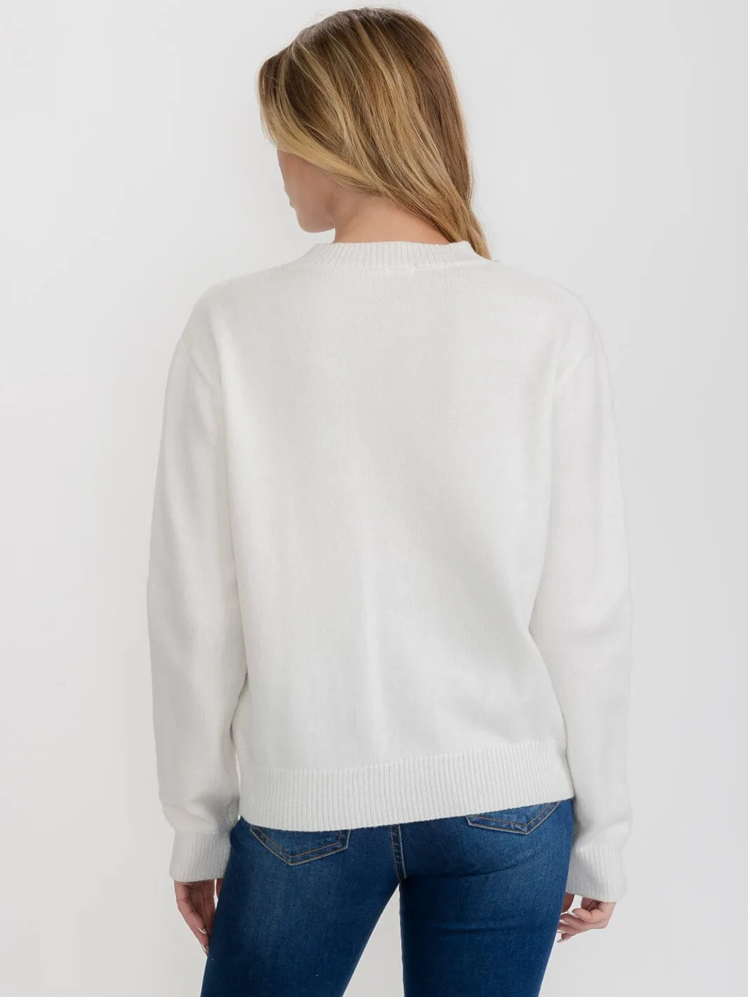 WOMEN'S LONG SLEEVE STUDS DETAILED COLLAR PULLOVER SWEATER