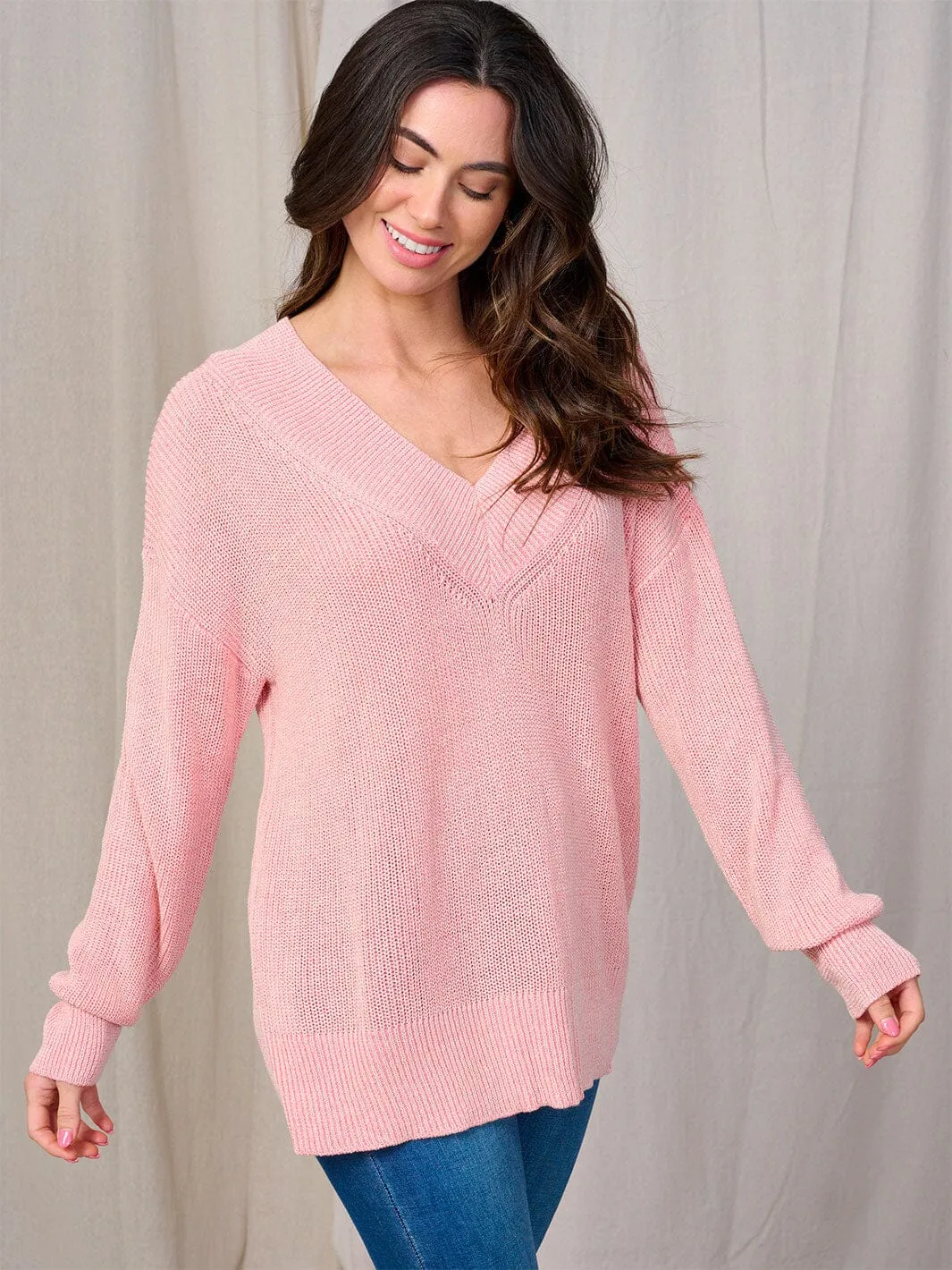 WOMEN'S LONG SLEEVE V-NECK KNIT PULLOVER SWEATER