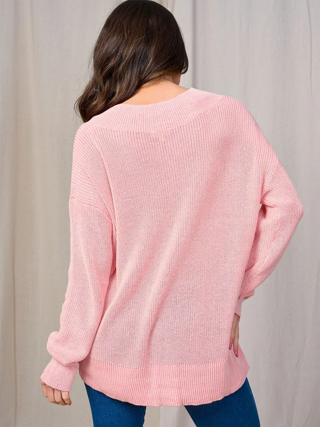 WOMEN'S LONG SLEEVE V-NECK KNIT PULLOVER SWEATER