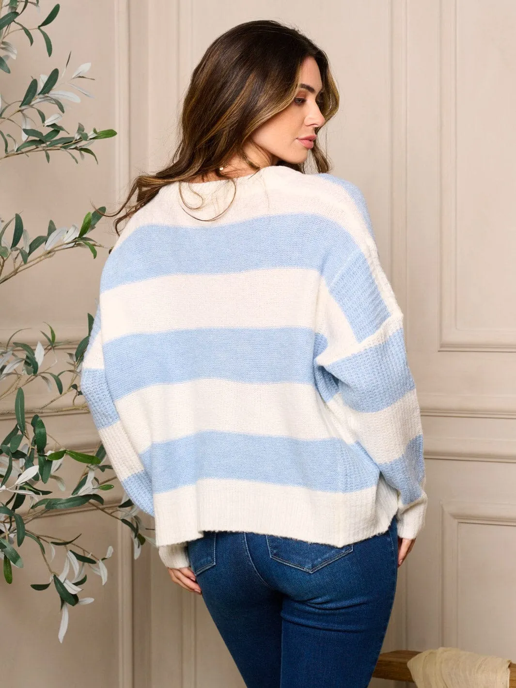 WOMENS LONG SLEEVE V-NECK PULLOVER COLORBLOCK SWEATER