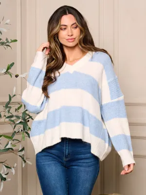 WOMENS LONG SLEEVE V-NECK PULLOVER COLORBLOCK SWEATER
