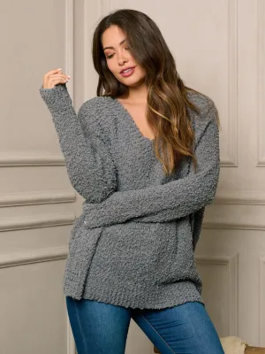 WOMEN'S LONG SLEEVE V-NECK PULLOVER SWEATER