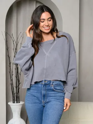 WOMEN'S LONG SLEEVE WASHED PULLOVER SWEATER