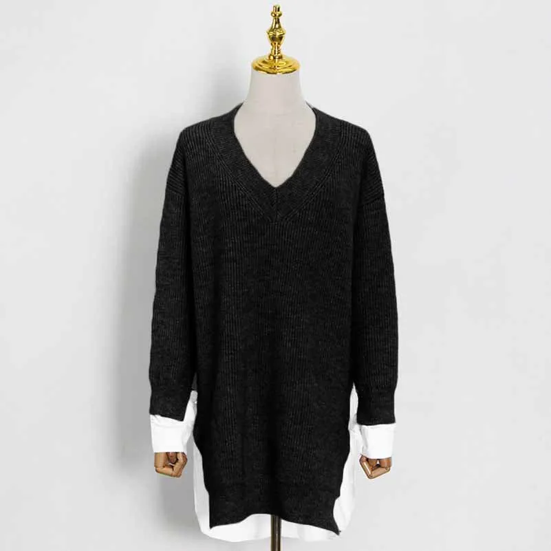 Women's Middle Length Color Block Sweaters Trendy Sweaters