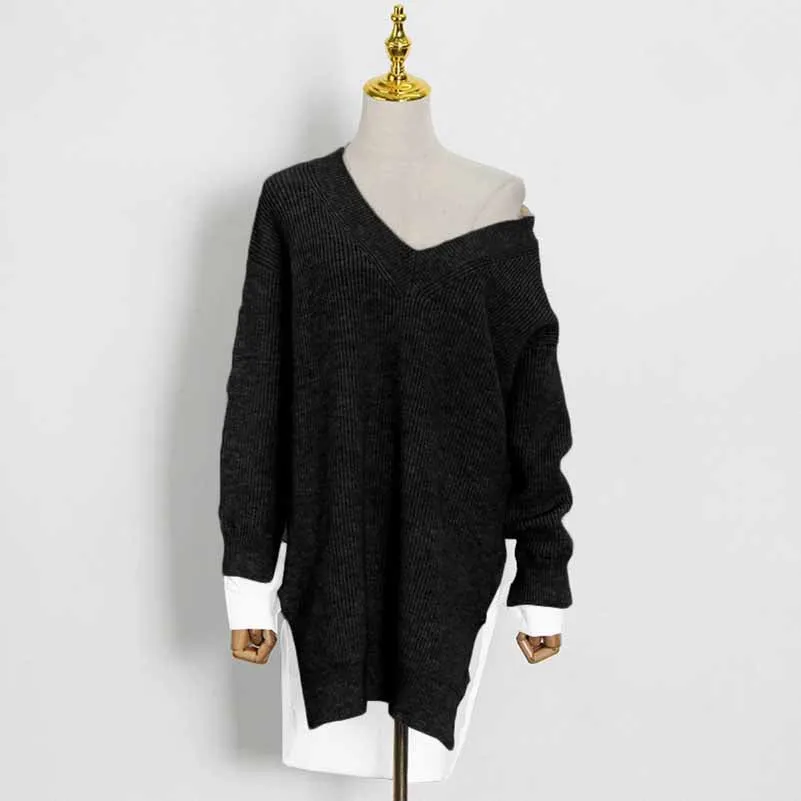 Women's Middle Length Color Block Sweaters Trendy Sweaters