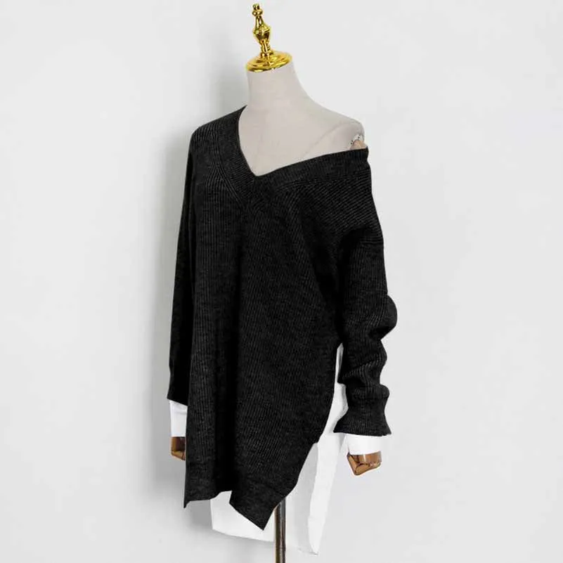 Women's Middle Length Color Block Sweaters Trendy Sweaters