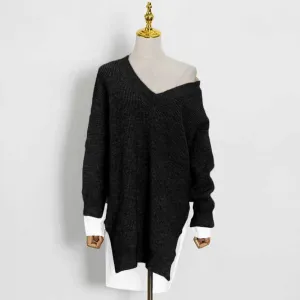 Women's Middle Length Color Block Sweaters Trendy Sweaters
