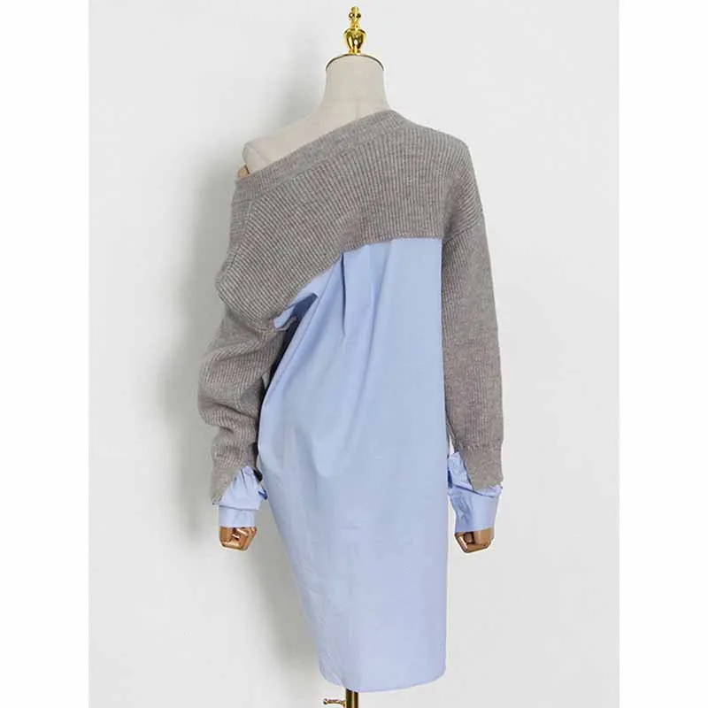 Women's Middle Length Color Block Sweaters Trendy Sweaters