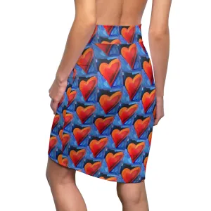 Women's Red Heart Pencil Skirt