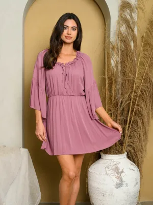 WOMEN'S SHORT DRAPE SLEEVE MINI DRESS