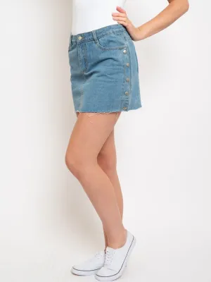 WOMEN'S SIDE BUTTON DETAIL MINI DENIM SKIRT
