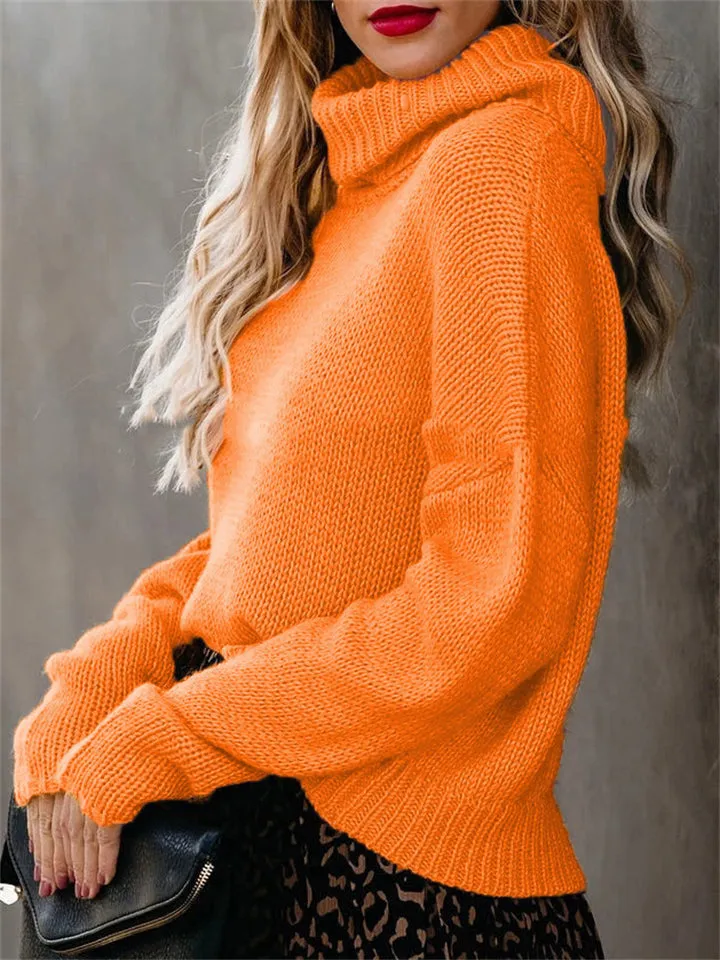 Women's Simple Turtleneck Pullover Knit Solid Color Sweater