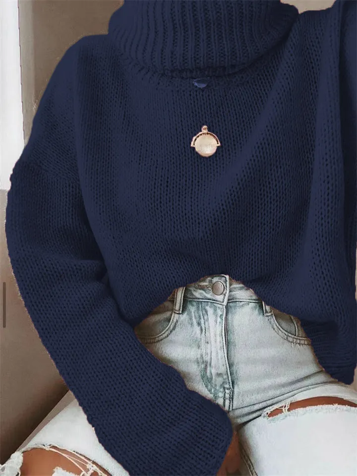 Women's Simple Turtleneck Pullover Knit Solid Color Sweater