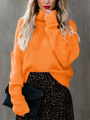 Women's Simple Turtleneck Pullover Knit Solid Color Sweater