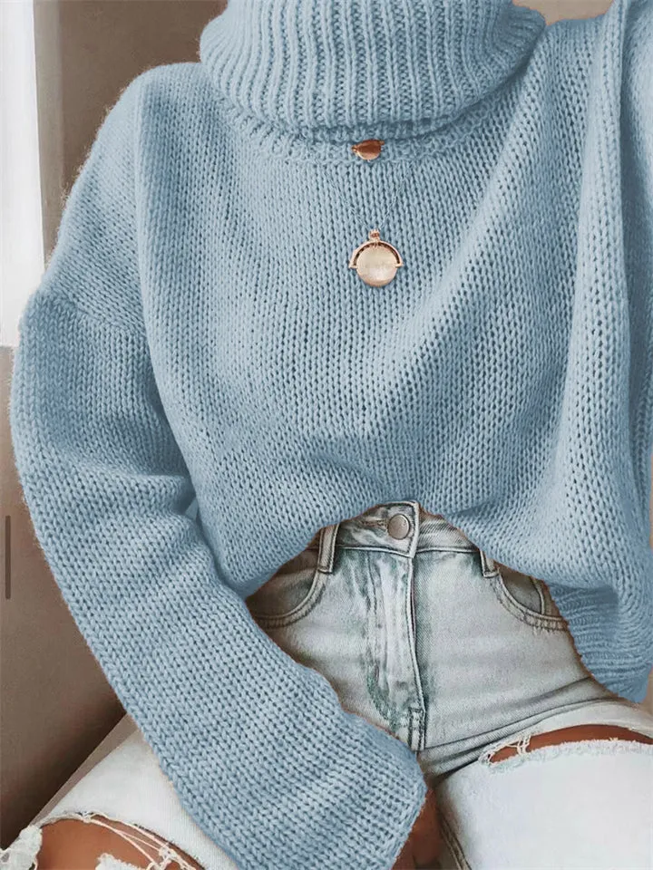 Women's Simple Turtleneck Pullover Knit Solid Color Sweater