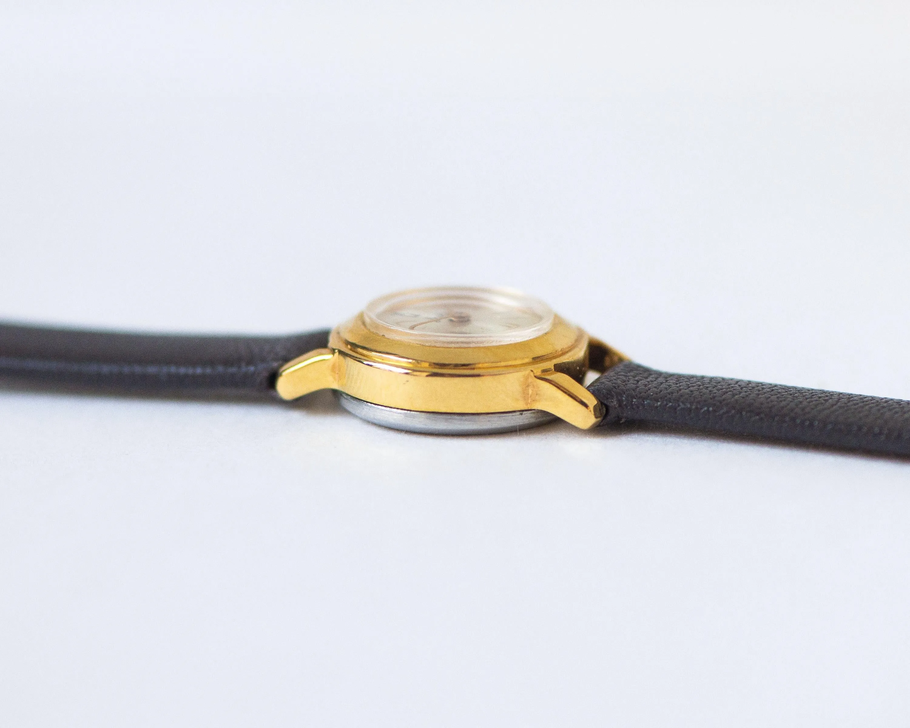 Women's watch smallest ever Ray, delicate round lady watch gold plated, limited edition tiny girl watch classic, new premium leather strap