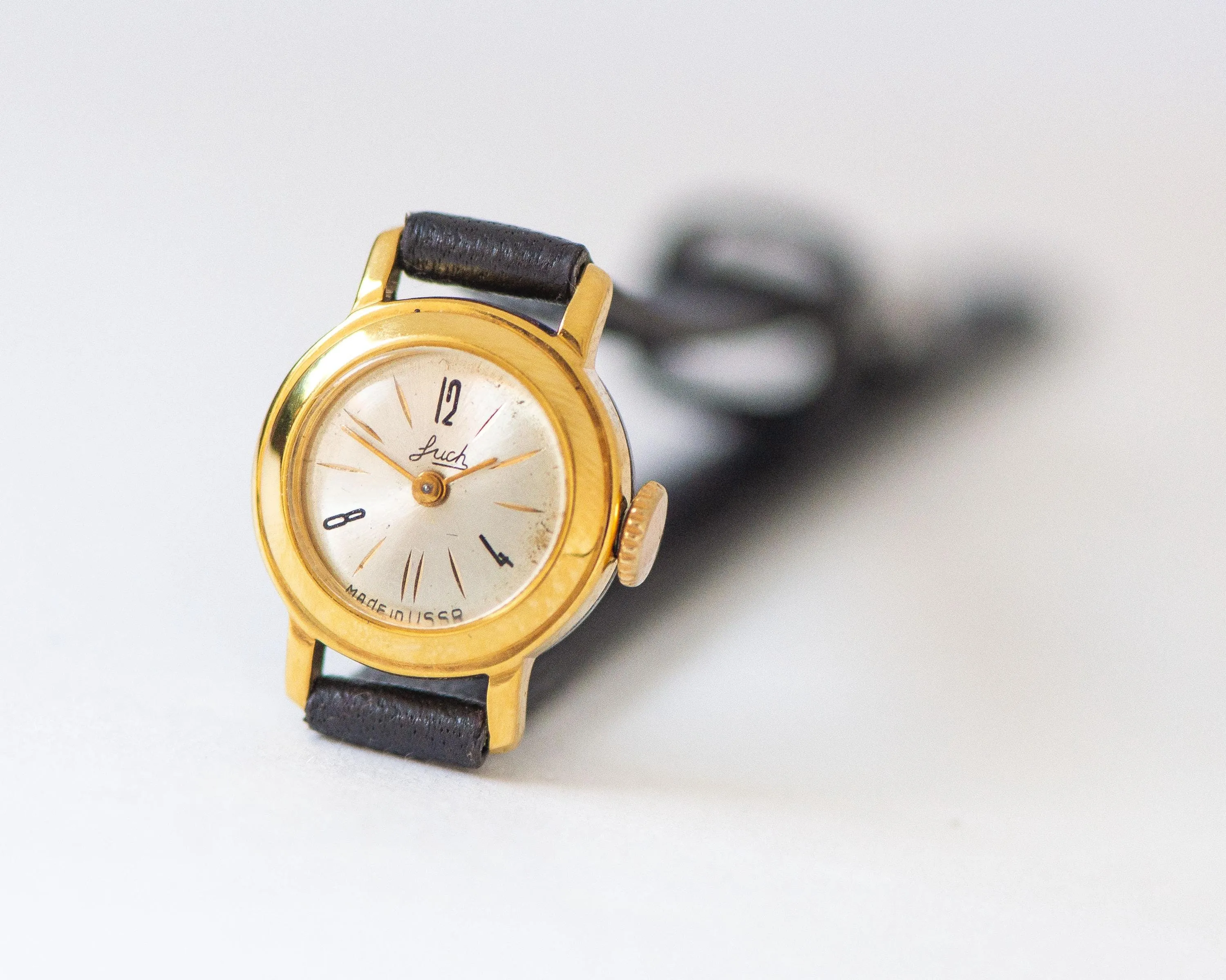 Women's watch smallest ever Ray, delicate round lady watch gold plated, limited edition tiny girl watch classic, new premium leather strap