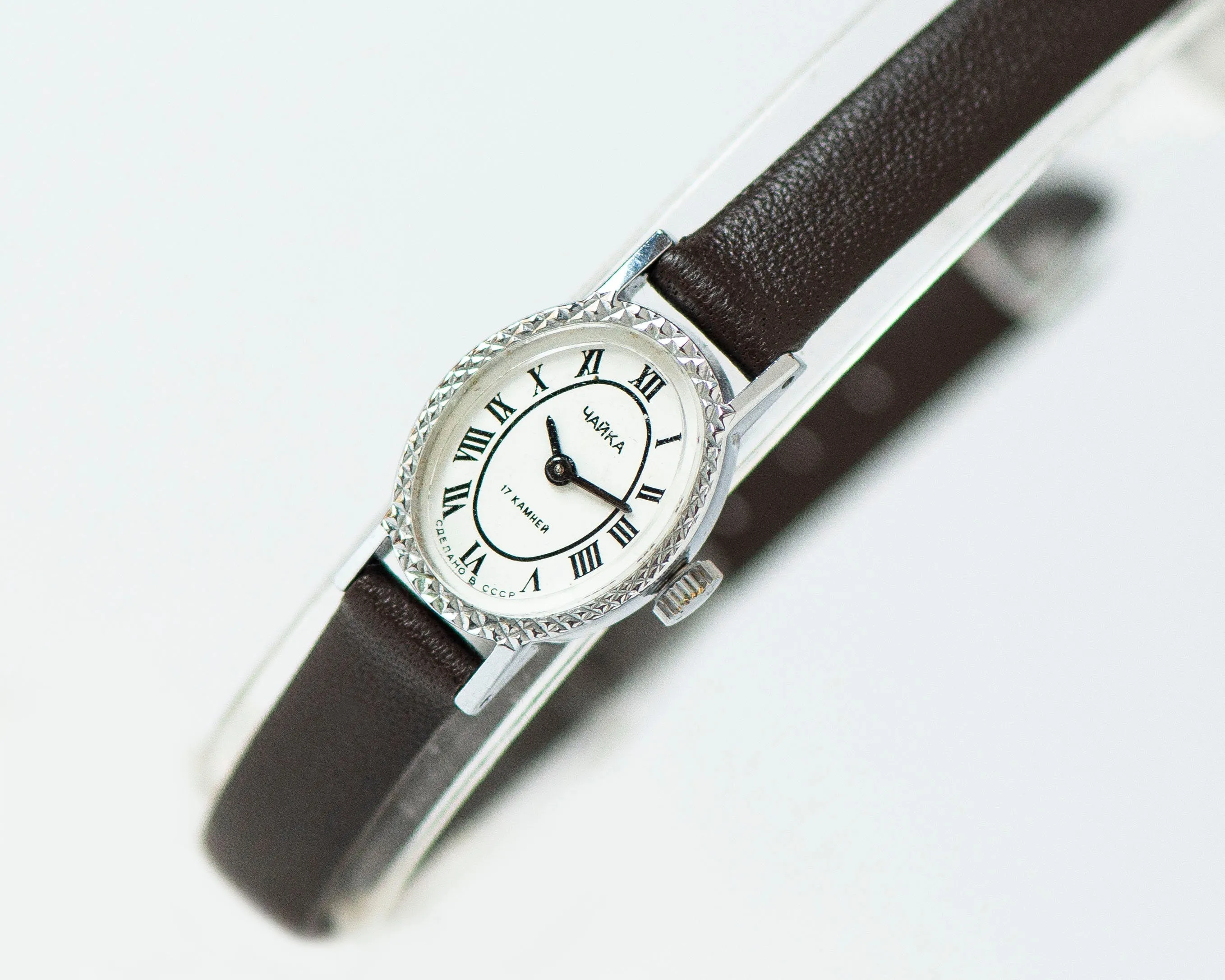 Women's watch vintage oval Roman numerals dial, Seagull silver shade lady watch delicate gift, classic women watch, new premium leather band