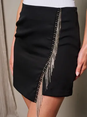 WOMEN'S ZIP UP STUD FRINGE DETAILED MINI SKIRT