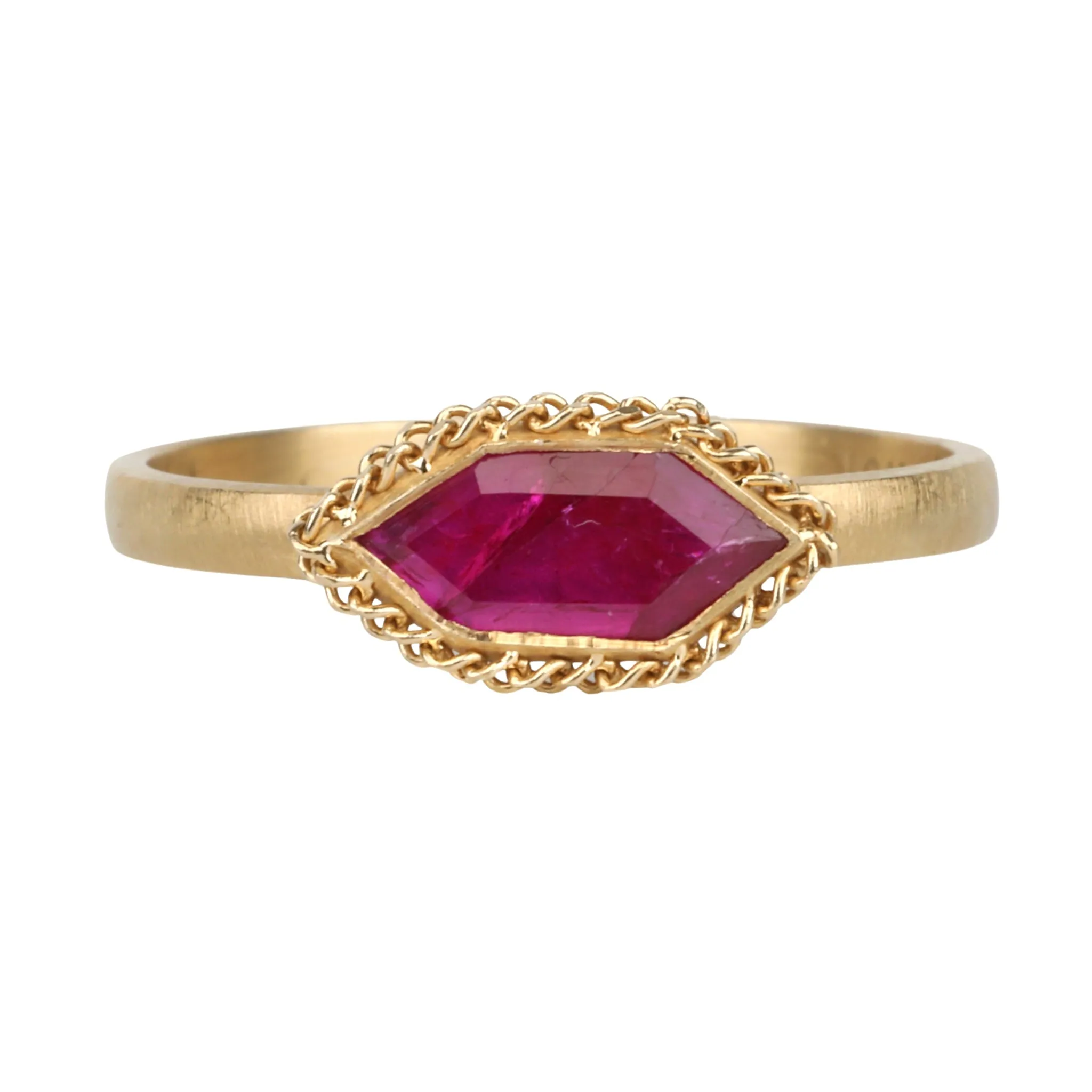 Woven Bezel-Set Hexagonal Ruby Slice Ring