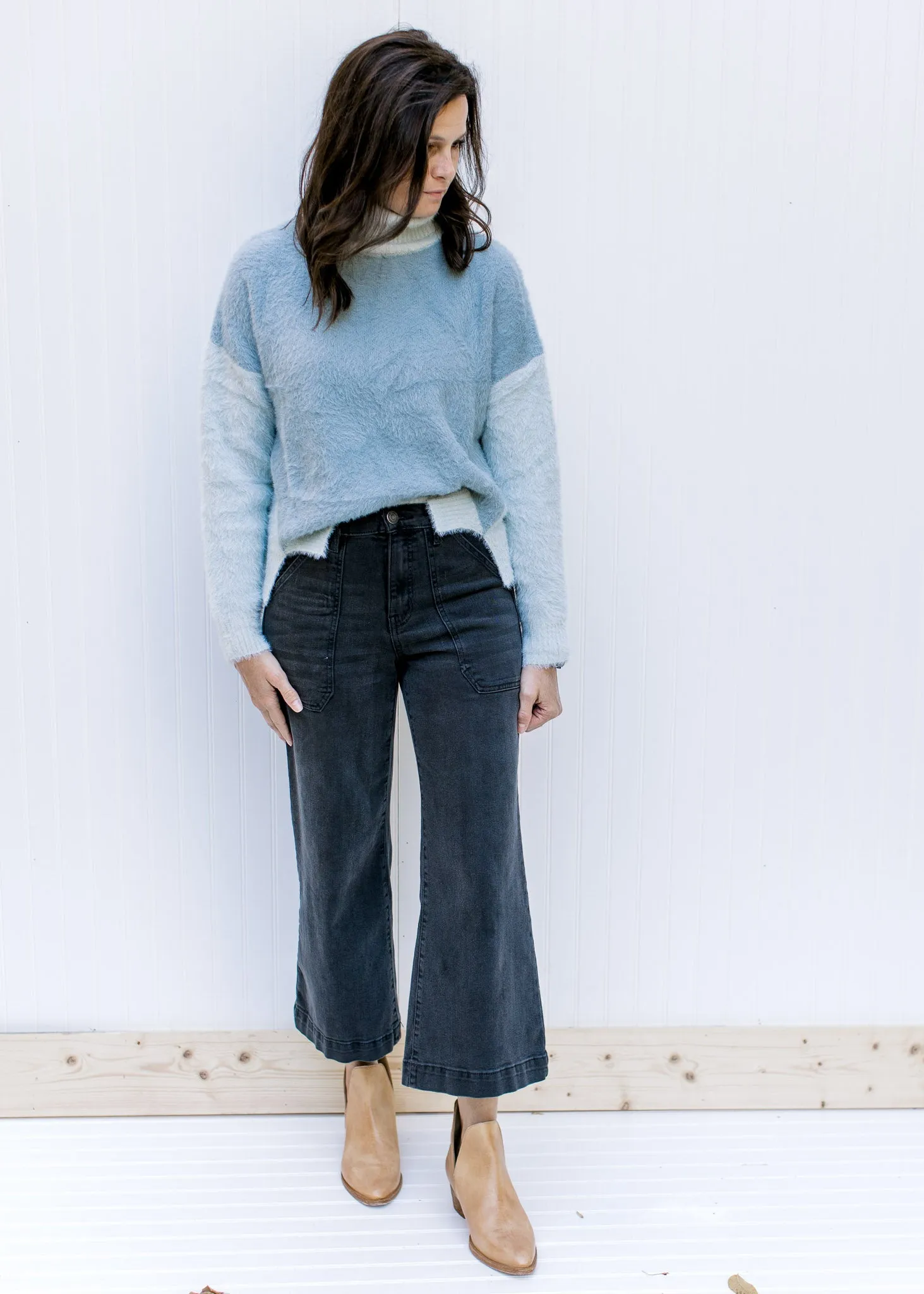X Blue Gray Contrast Sweater