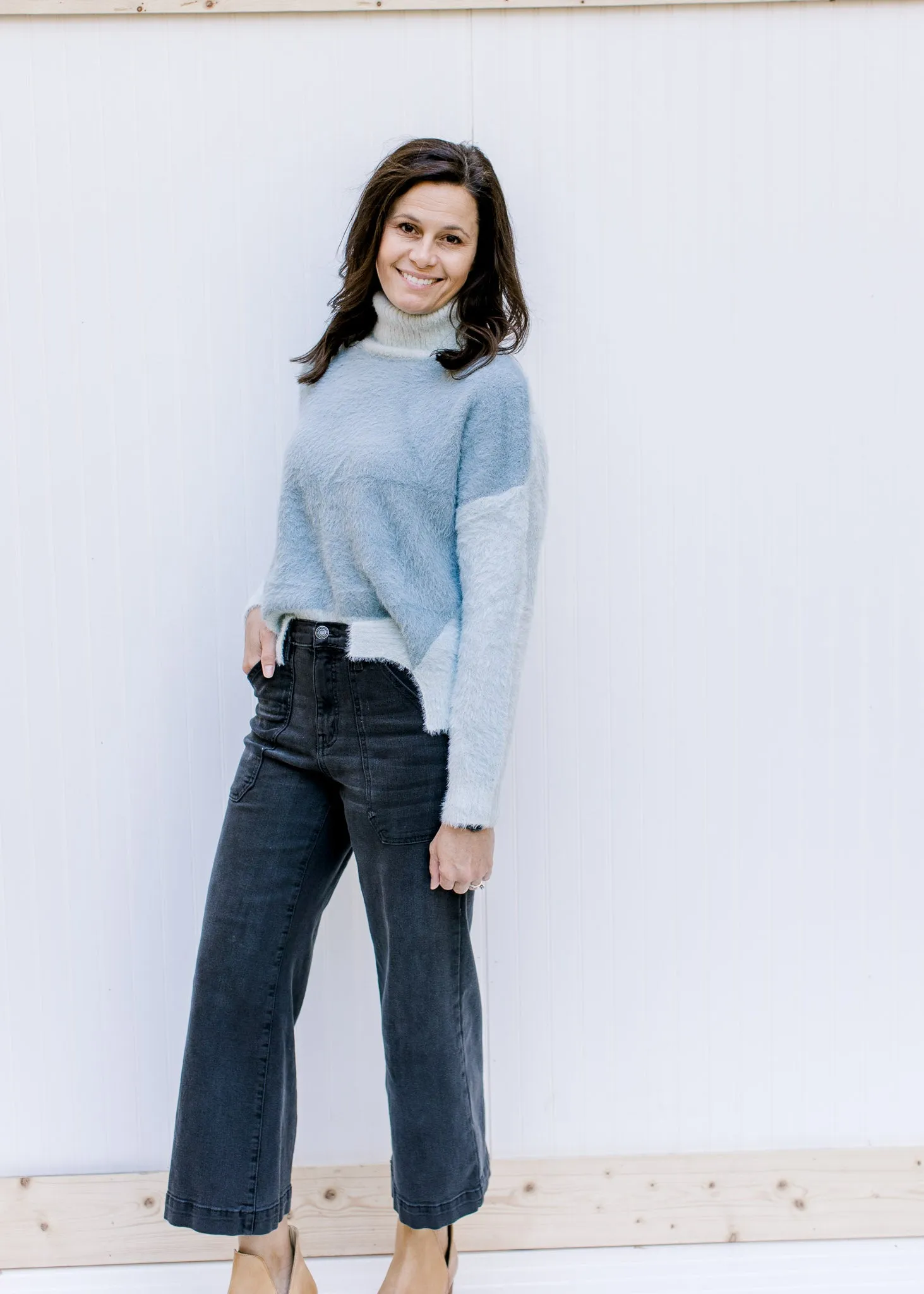 X Blue Gray Contrast Sweater