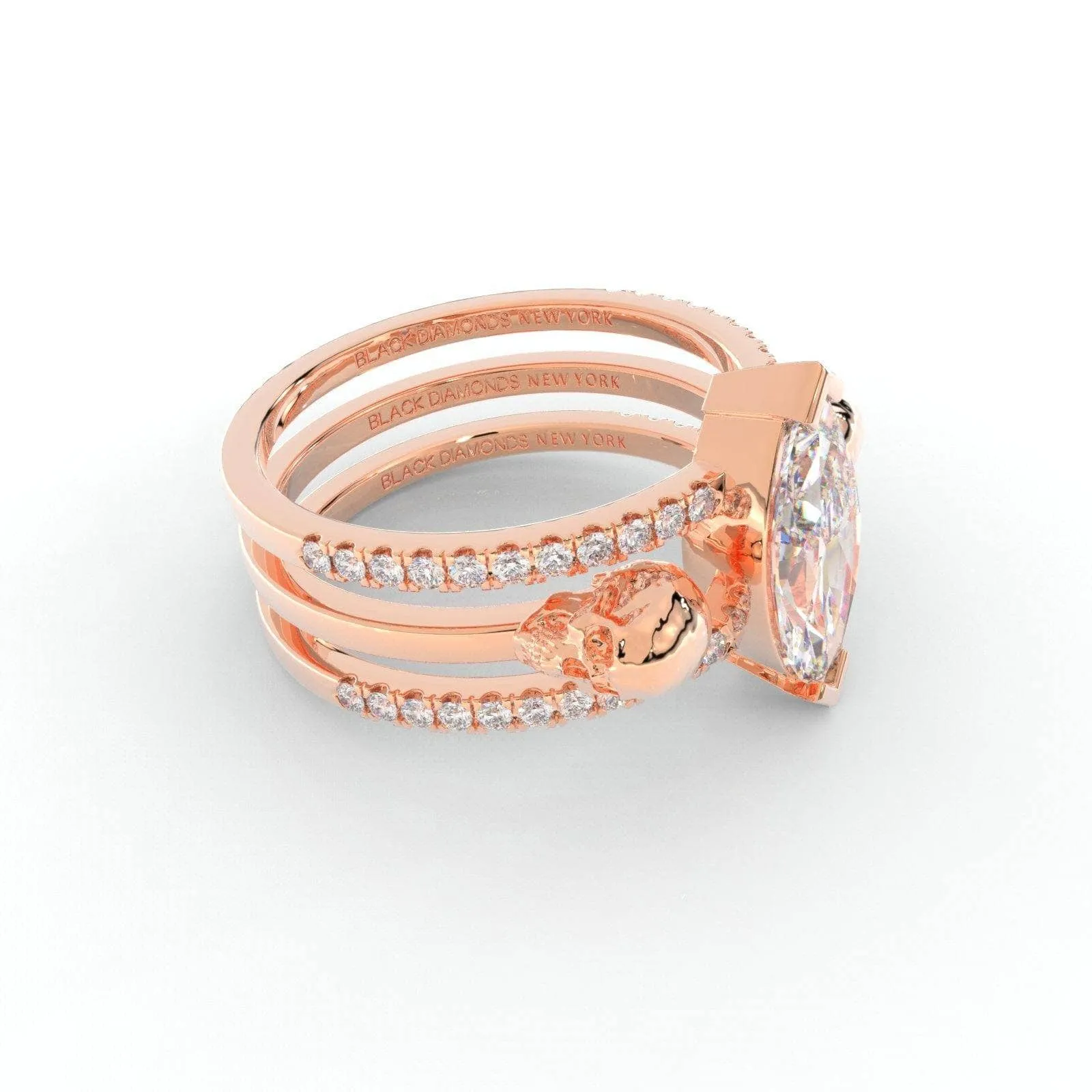 You & Me Rings- 14K Rose Gold Gothic Wedding Rings