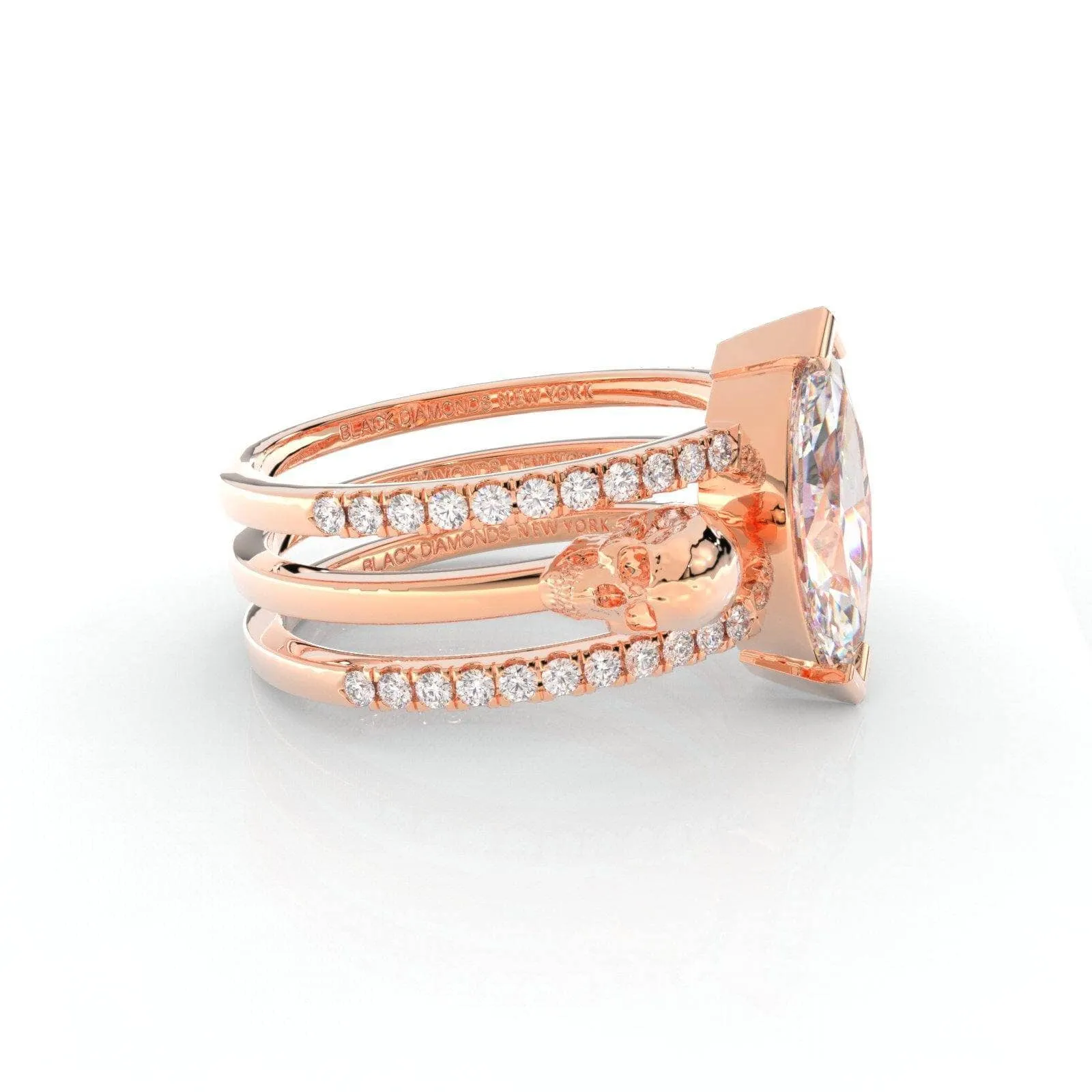 You & Me Rings- 14K Rose Gold Gothic Wedding Rings