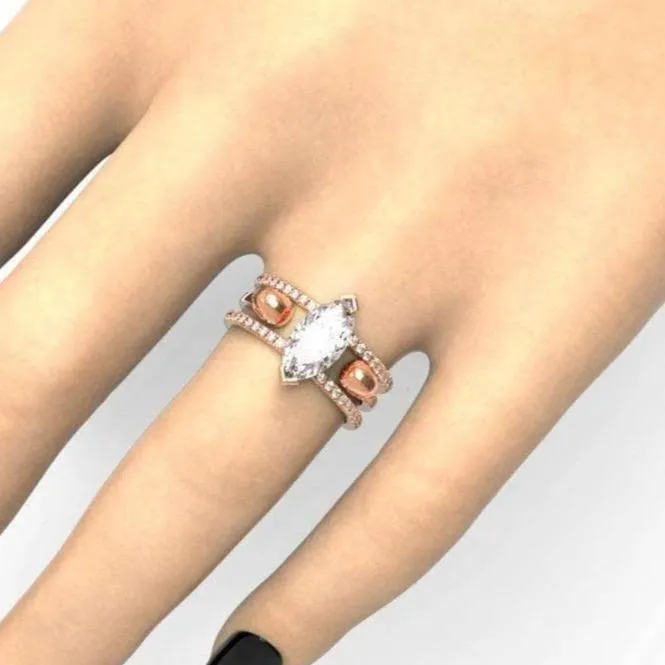 You & Me Rings- 14K Rose Gold Gothic Wedding Rings