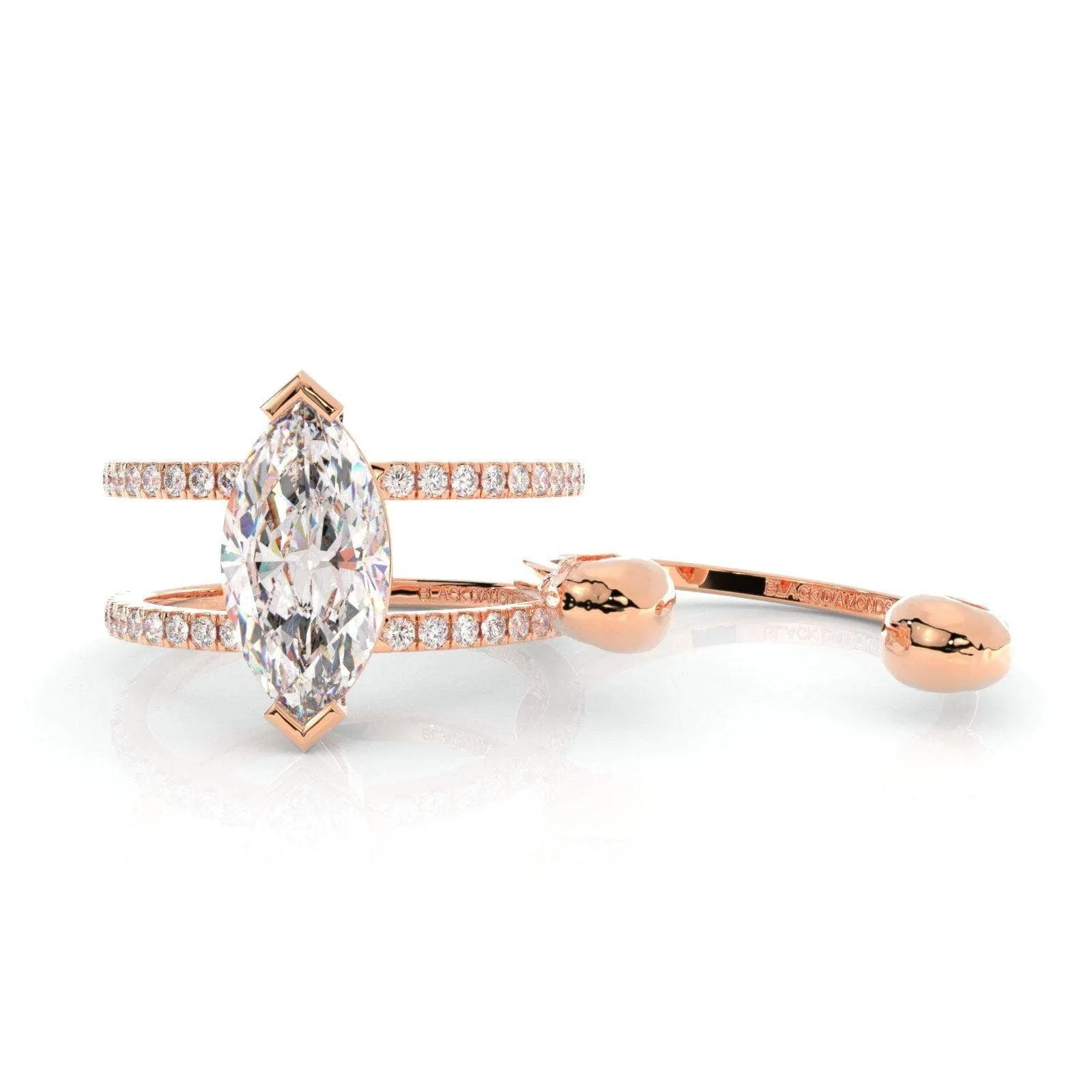 You & Me Rings- 14K Rose Gold Gothic Wedding Rings
