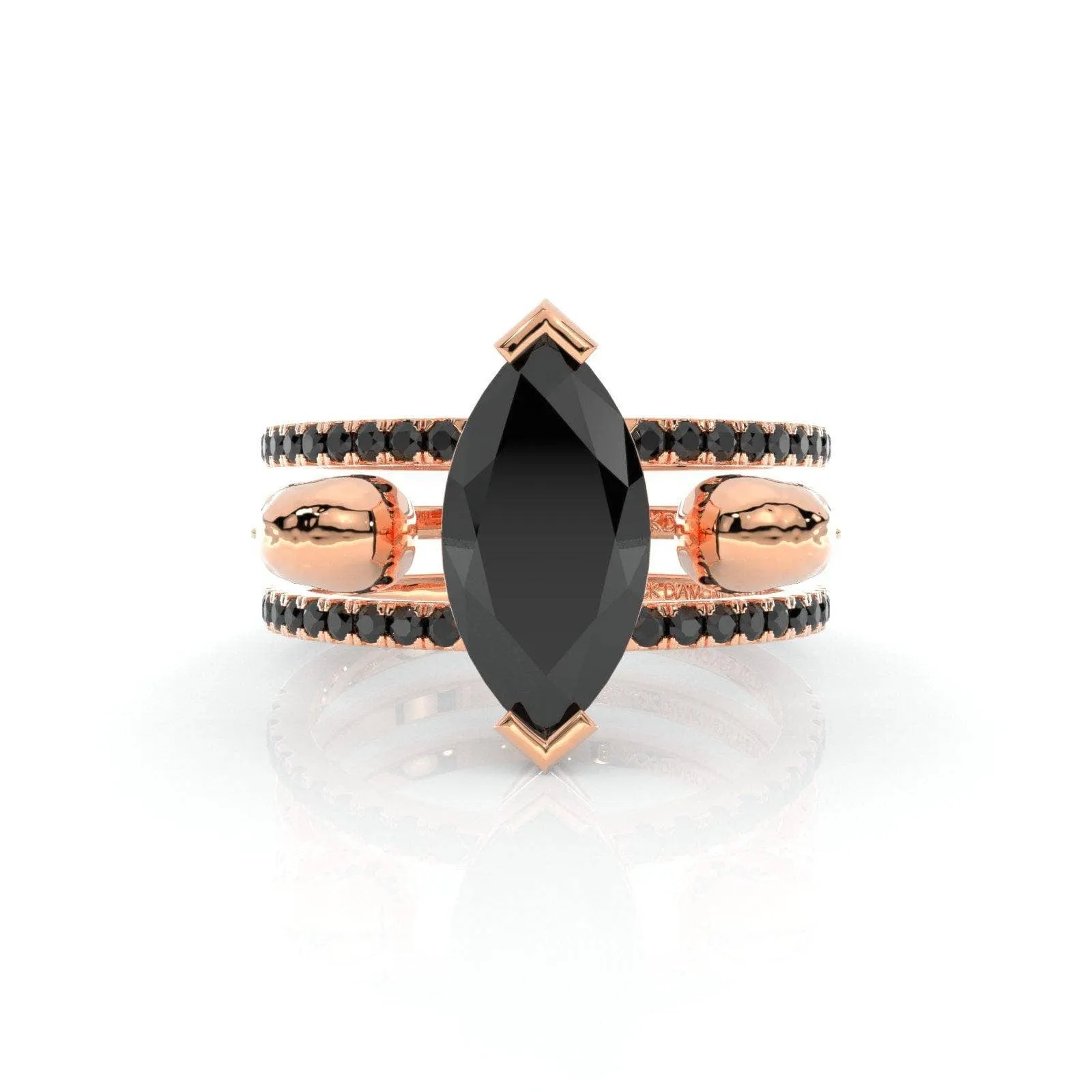 You & Me Rings- 14K Rose Gold Gothic Wedding Rings