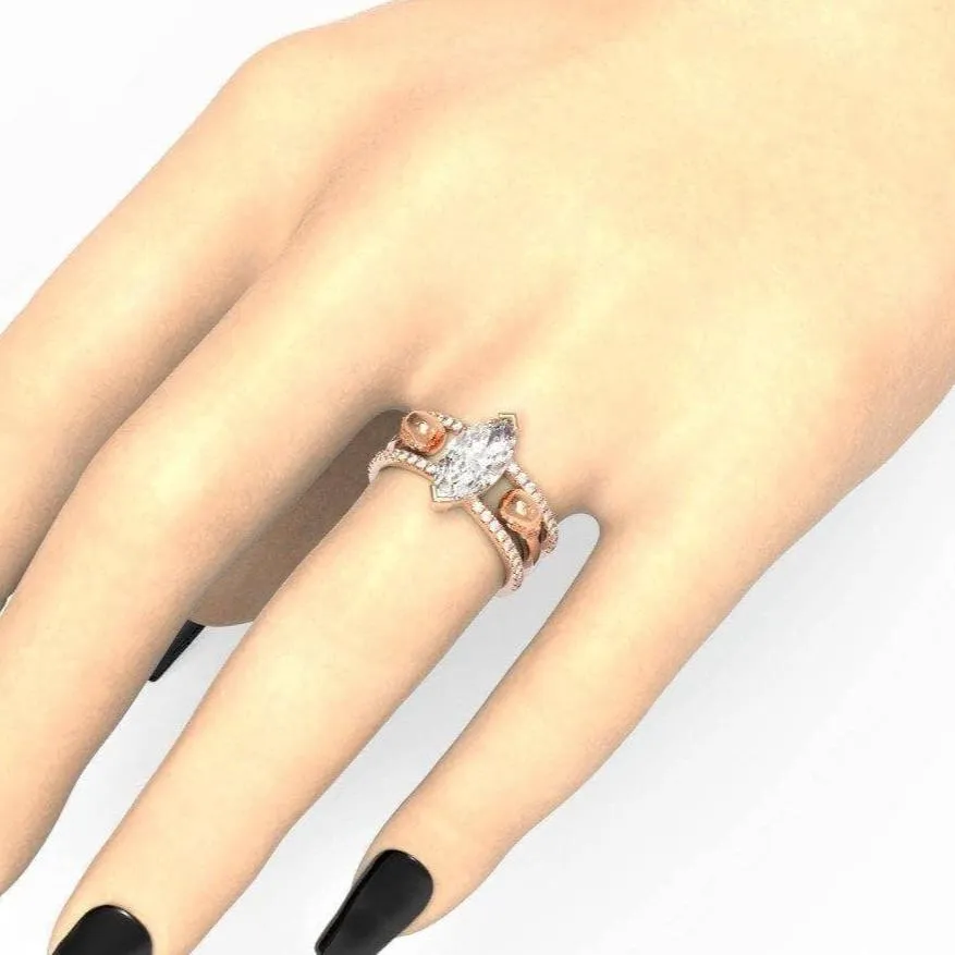 You & Me Rings- 14K Rose Gold Gothic Wedding Rings