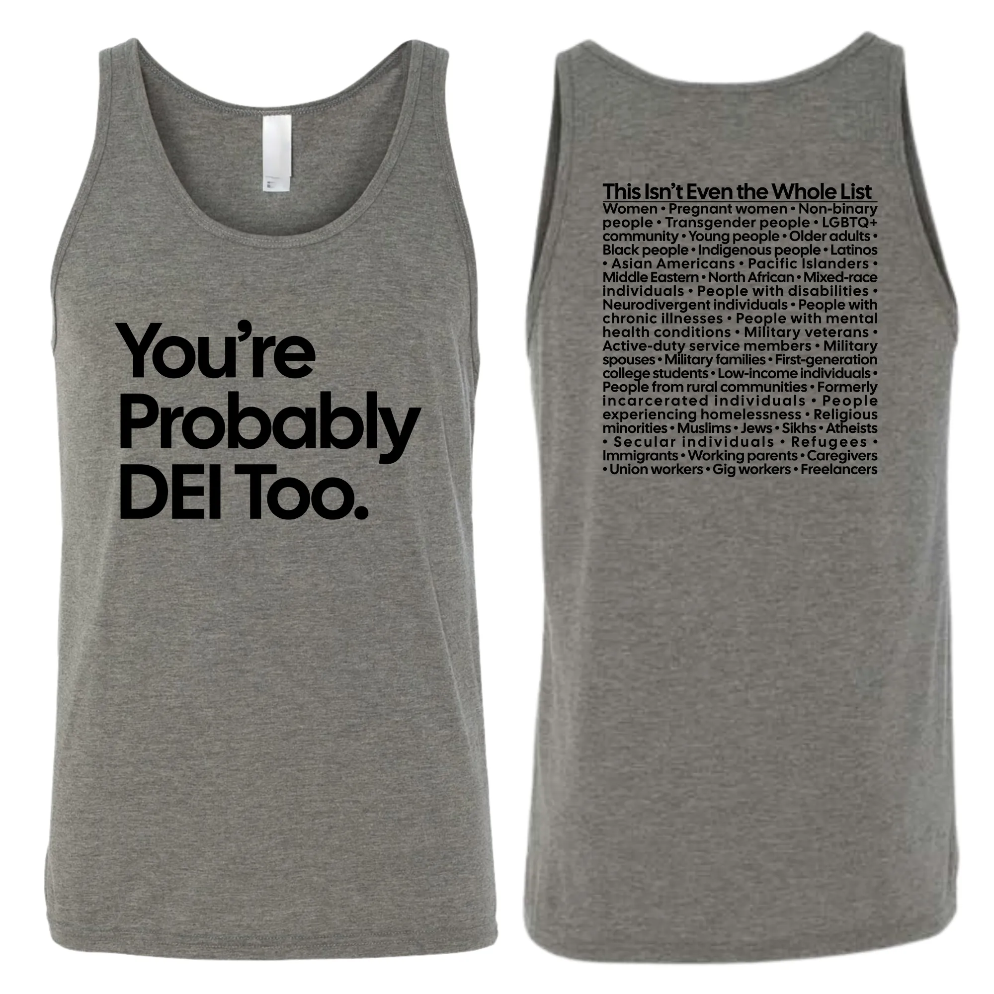 You're Probably DEI Too Unisex Tank Top (Front and Back Design Print)
