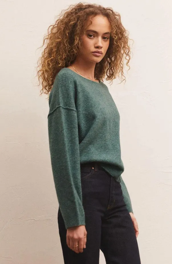 Z Supply Everyday Pullover Sweater, Oatmeal Heather/Calypso Green/Black