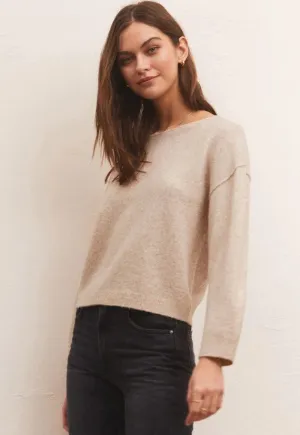 Z Supply Everyday Pullover Sweater, Oatmeal Heather/Calypso Green/Black
