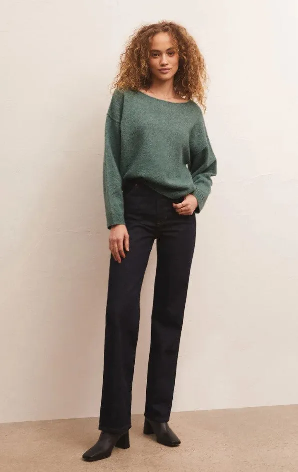 Z Supply Everyday Pullover Sweater, Oatmeal Heather/Calypso Green/Black