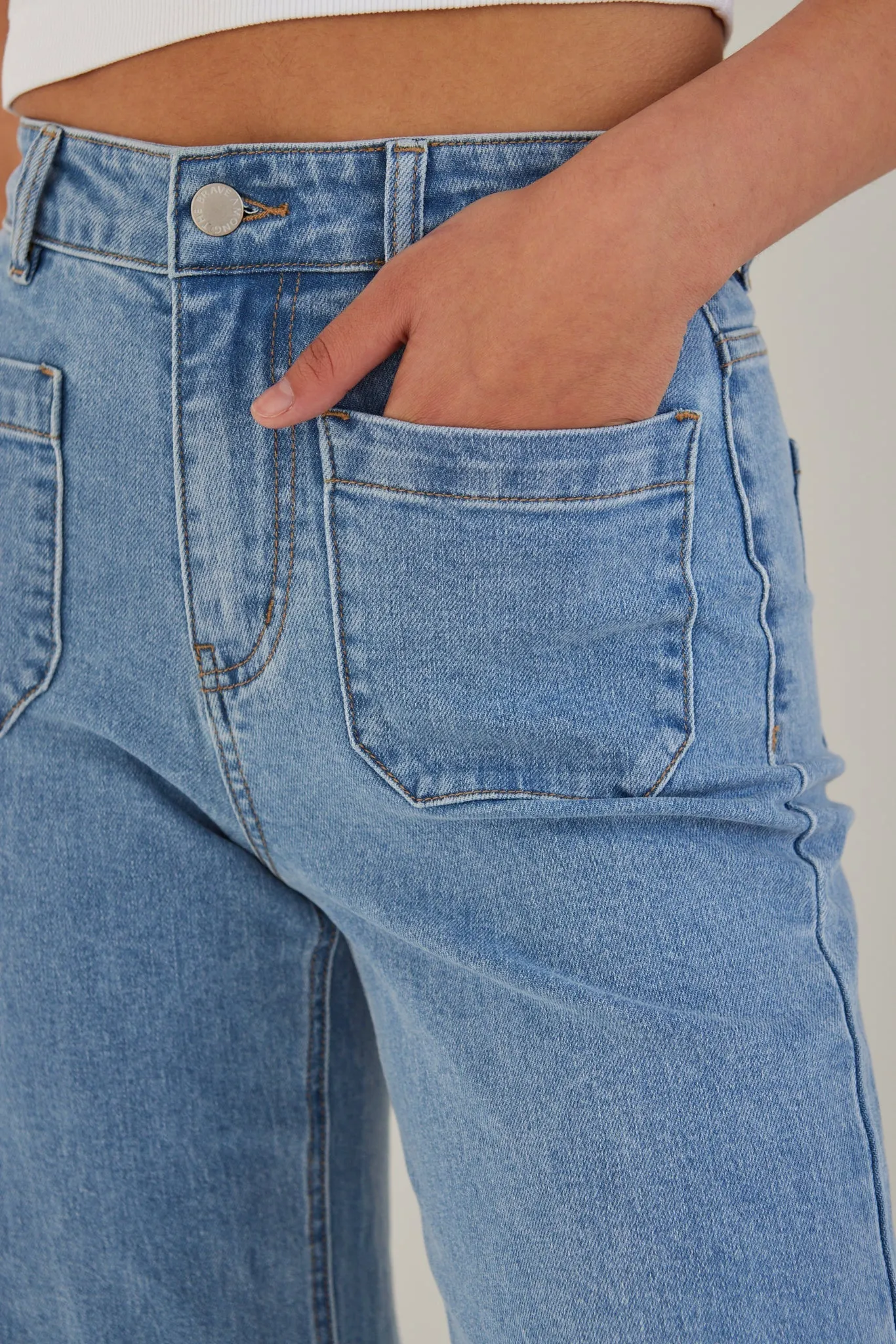 Zoey Wide Leg Pocket Jean - Light Blue