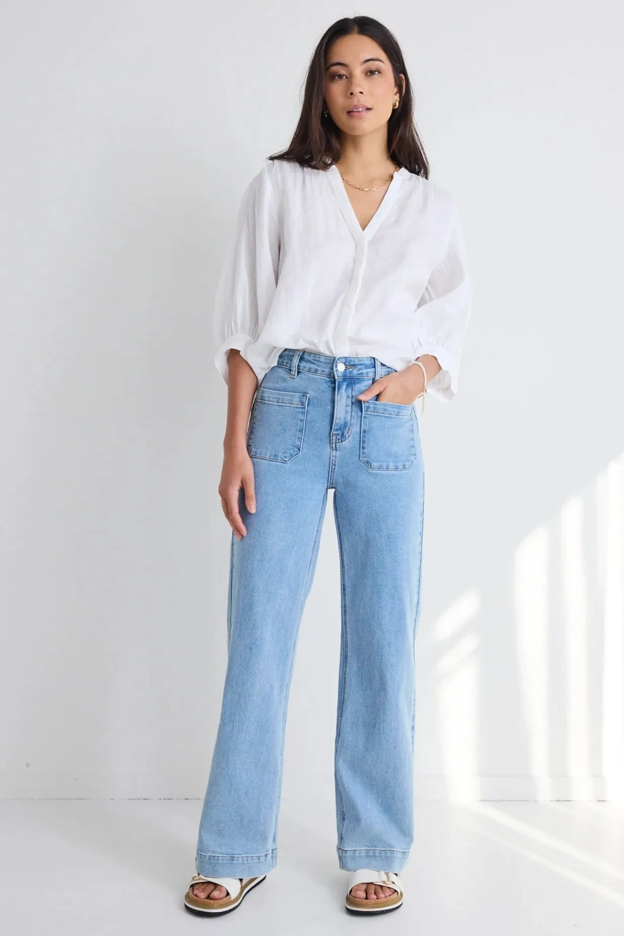 Zoey Wide Leg Pocket Jean - Light Blue